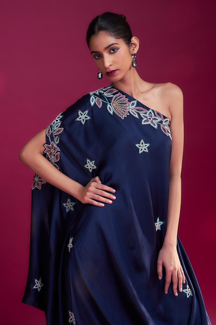 Deep Blue Ajrakh Patchwork Kaftan