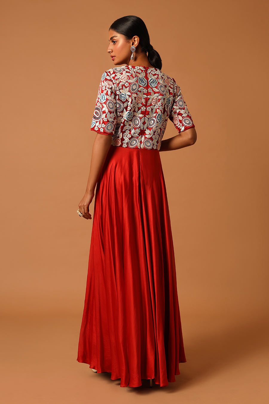 Scarlet Red tunis Embroidered Pleated Dress