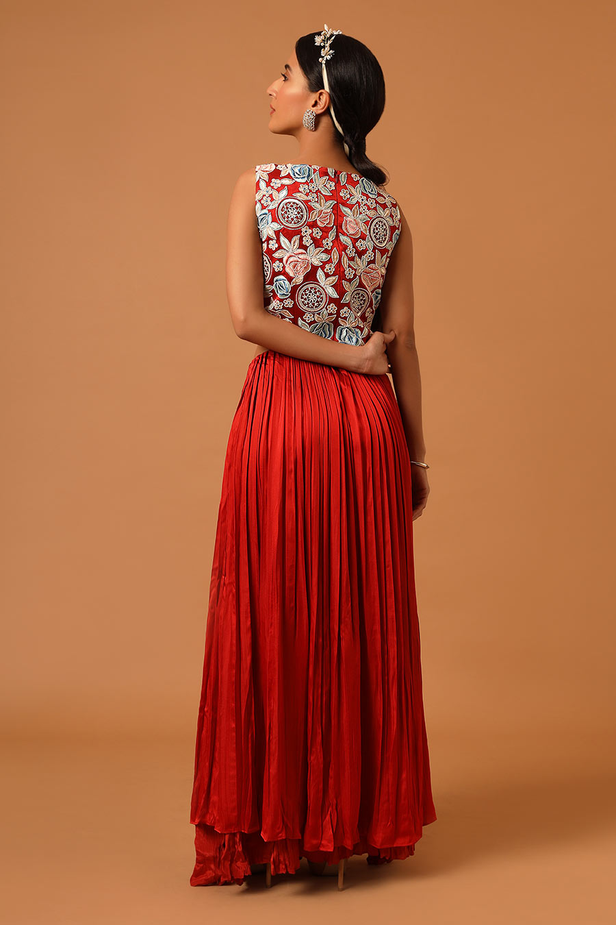 Scarlet Red Embroidered Double-Layered Dress