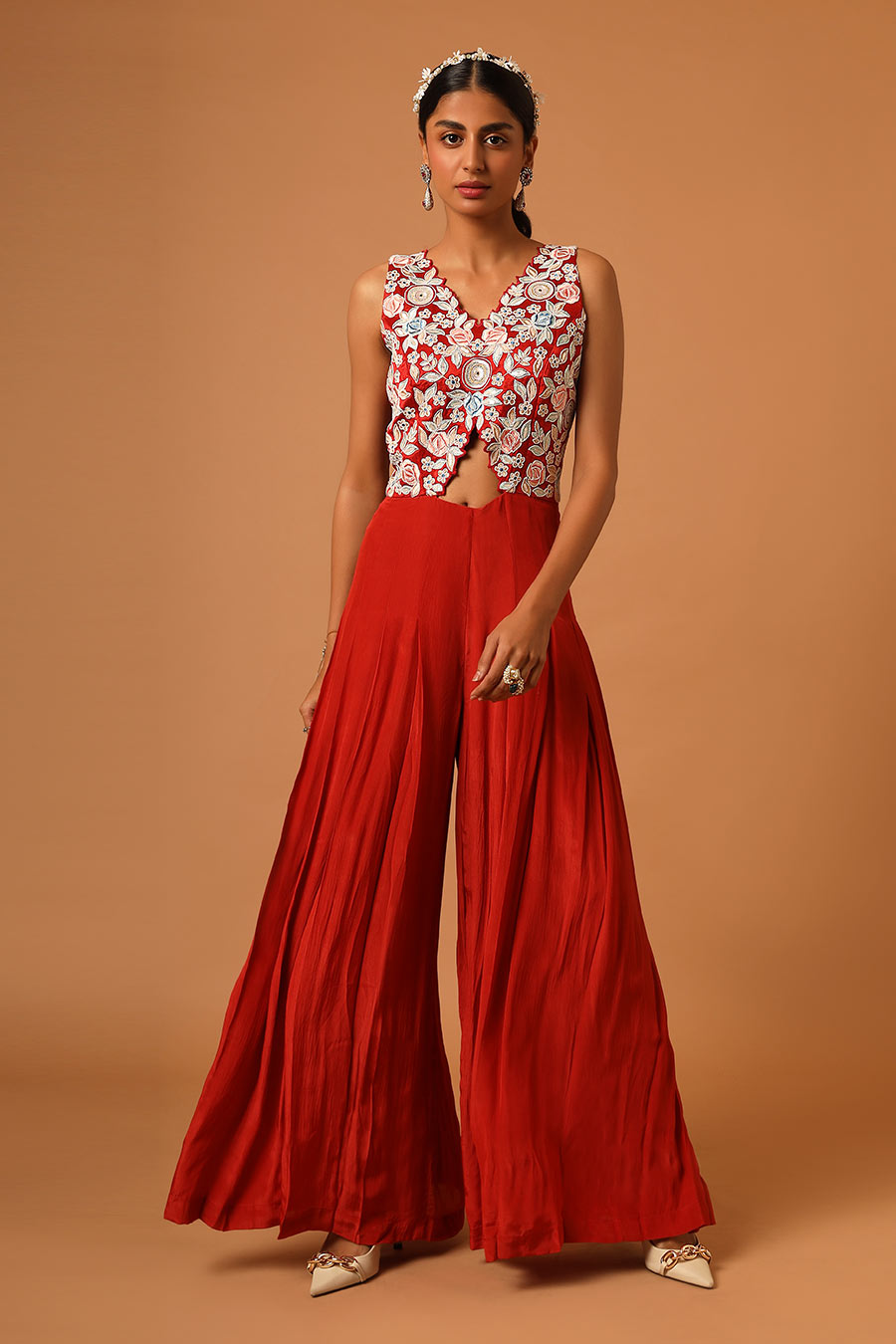 Scarlet Red Embroidered Jumpsuit