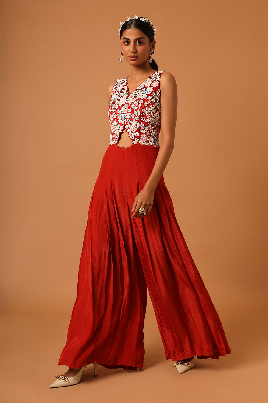 Scarlet Red Embroidered Jumpsuit