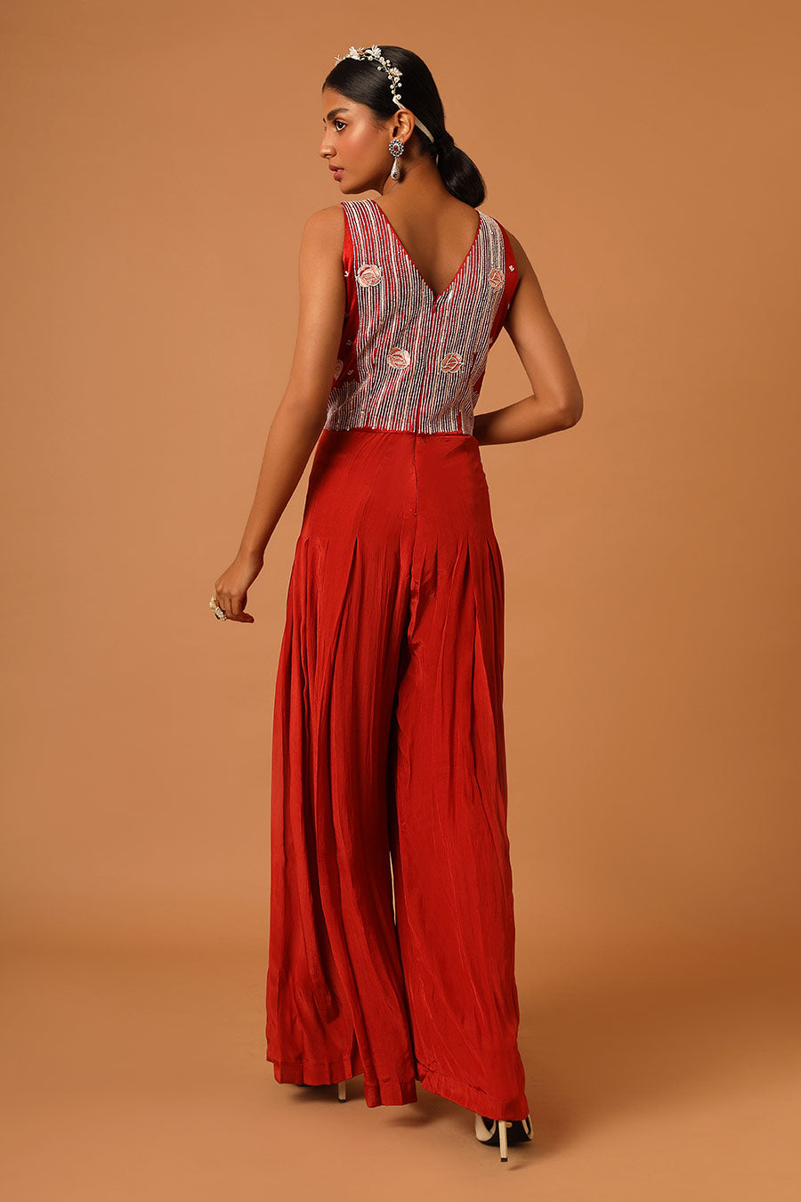 Scarlet Red Embroidered Jumpsuit