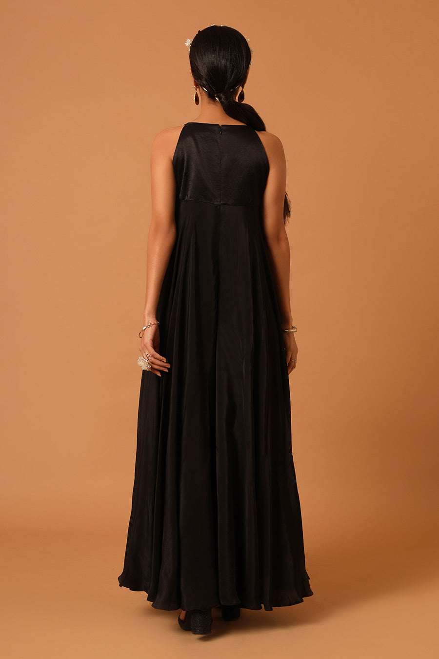 Black Embroidered Flared Dress