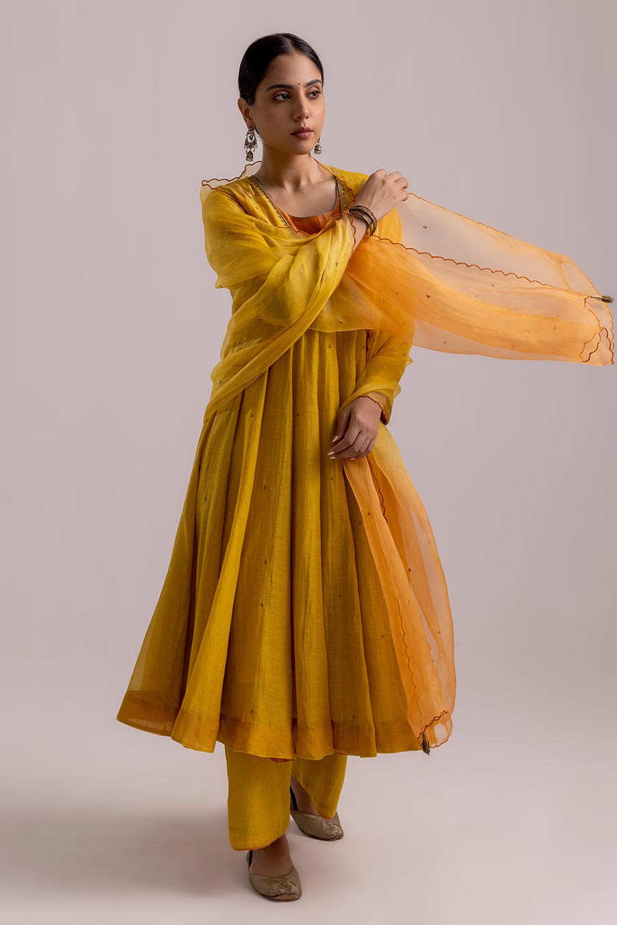 Mustard Yellow Ruhana Embroidered Anarkali Set