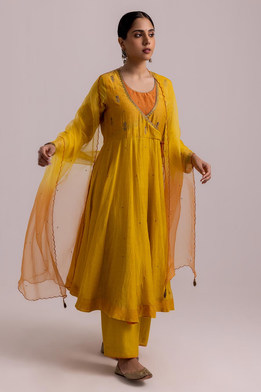 Mustard Yellow Ruhana Embroidered Anarkali Set