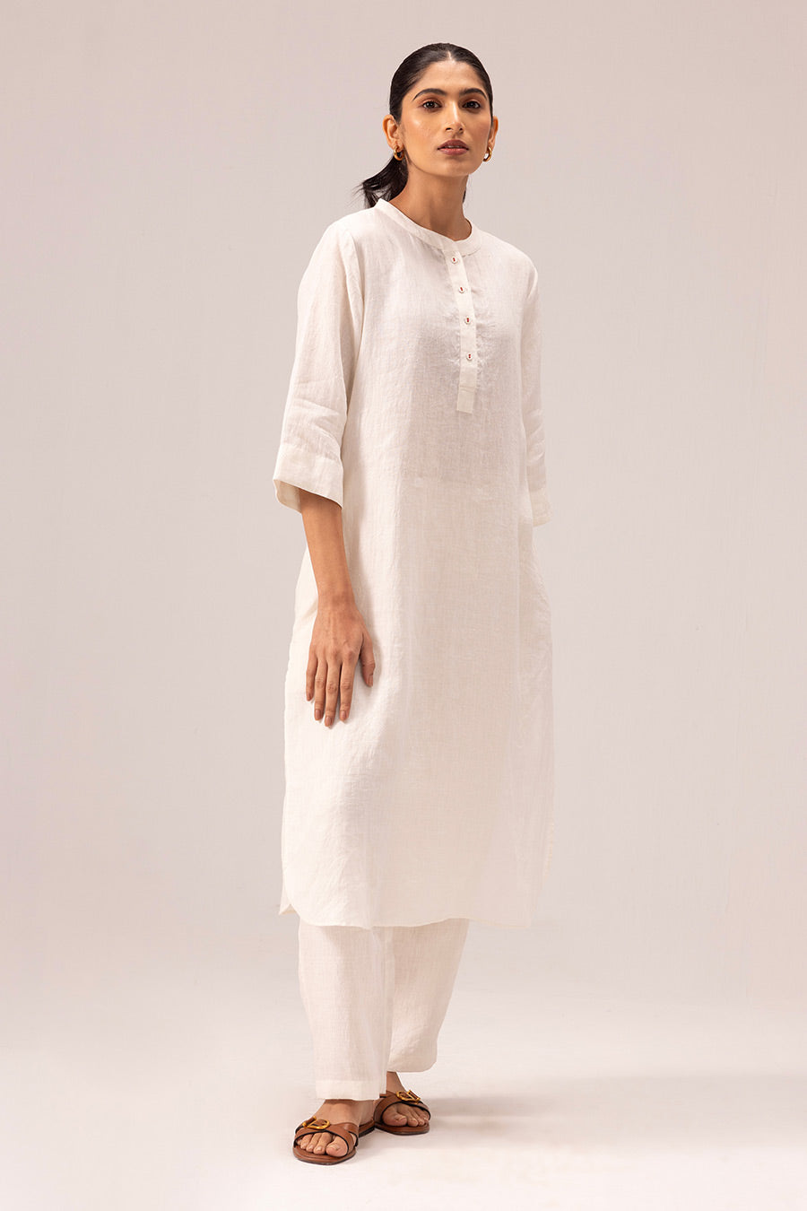 White Simran Linen Kurta & Pant Set