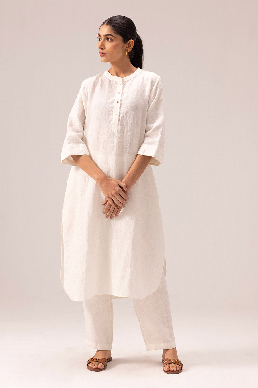 White Simran Linen Kurta & Pant Set