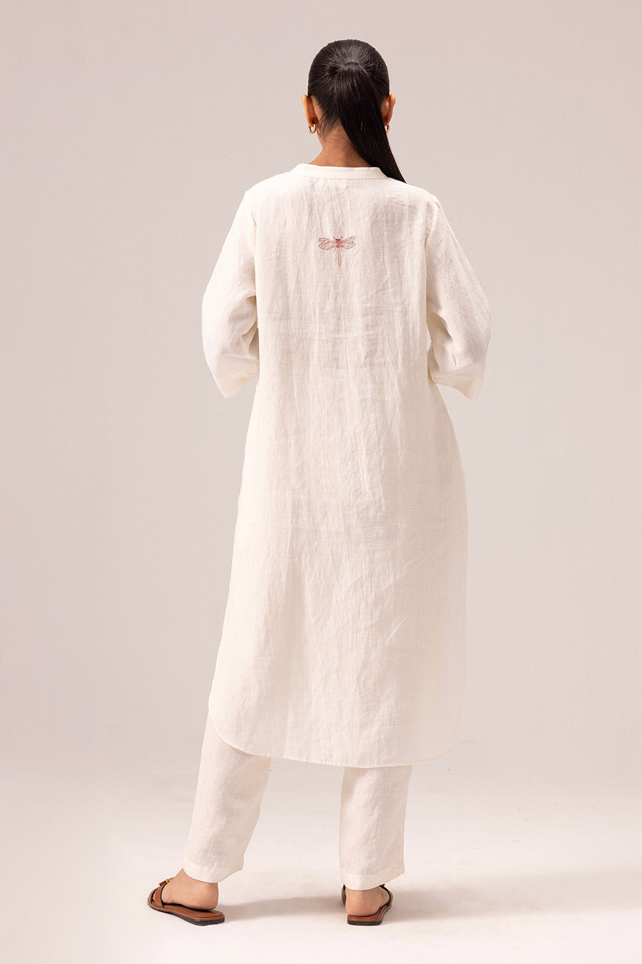 White Simran Linen Kurta & Pant Set