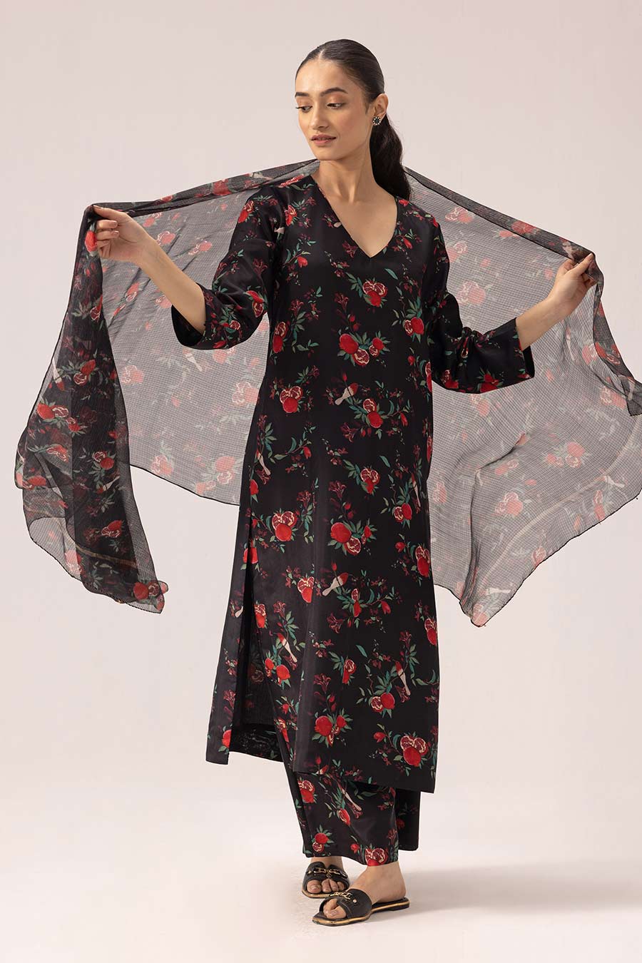 Black Amelia Printed Kurta Set