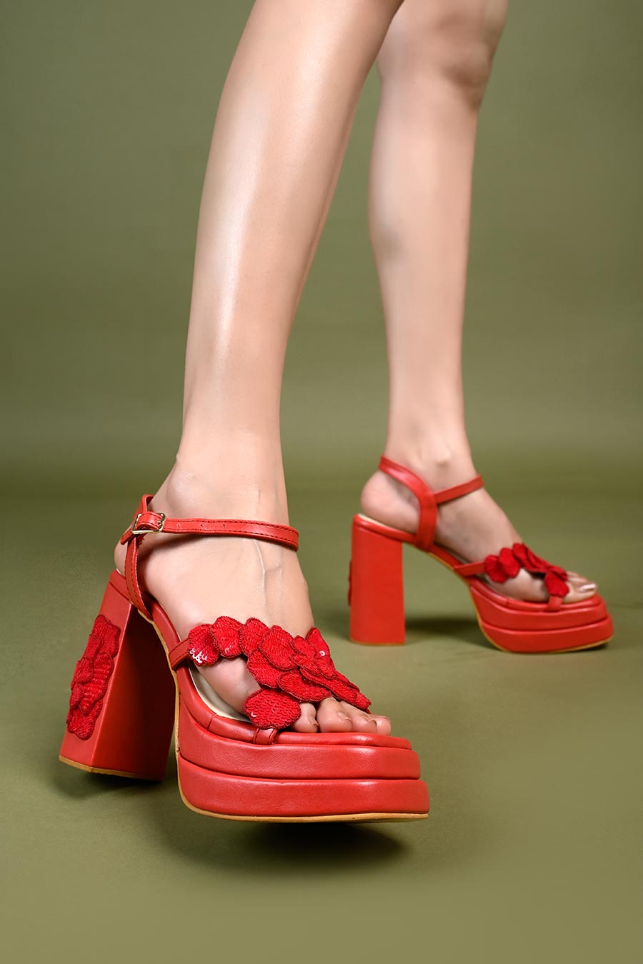 Valentina Embellished Red Heels