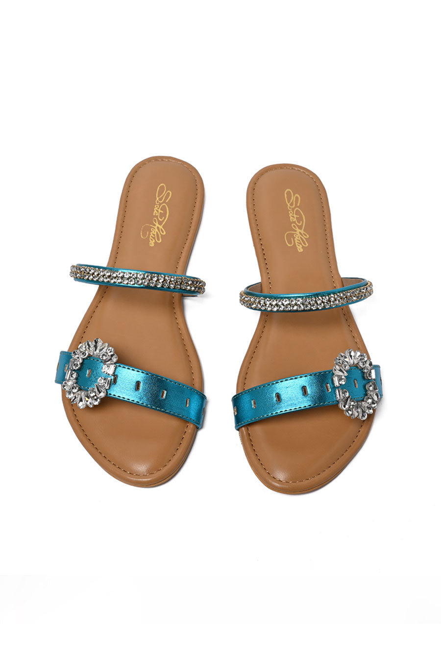 Metallic Blue Crystal Brooch Flats