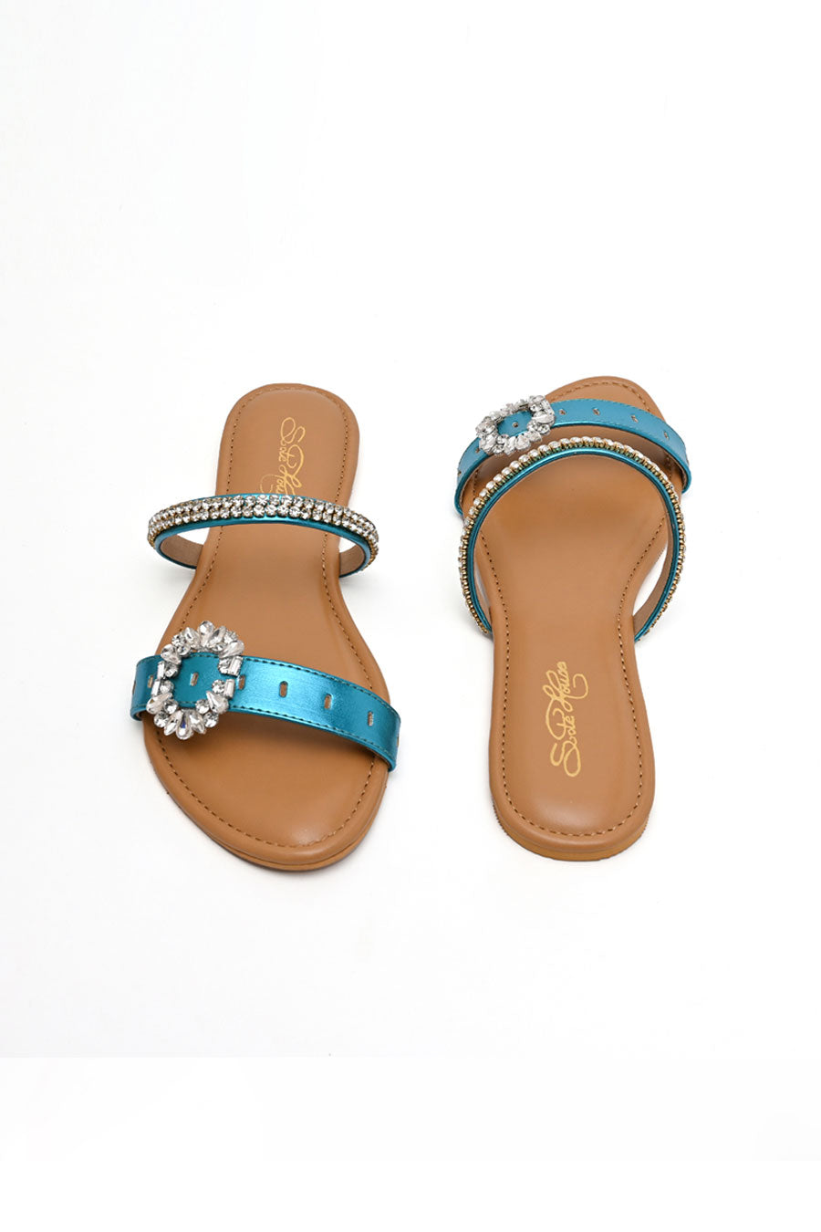 Metallic Blue Crystal Brooch Flats