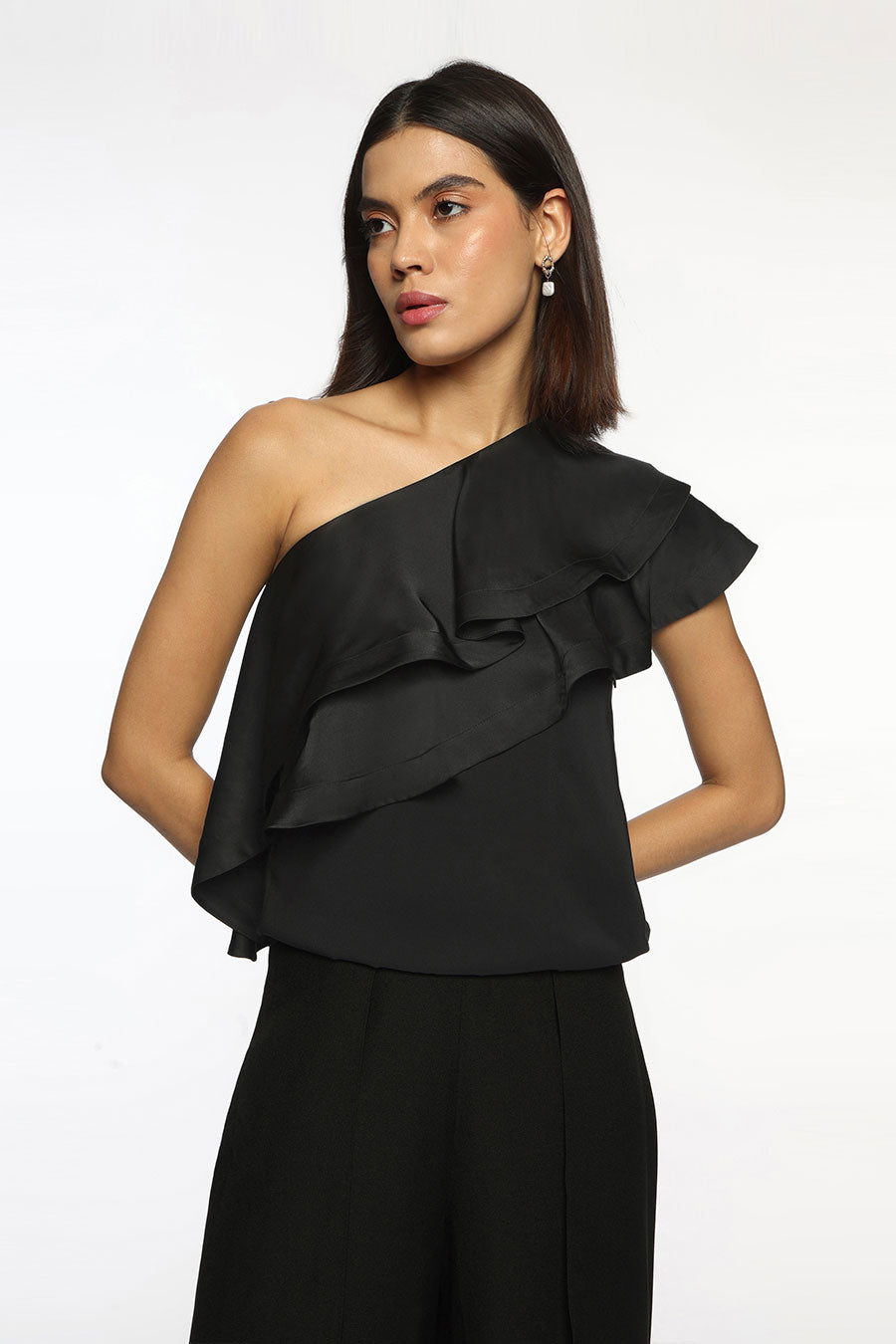 Black Aries One-Shoulder Top