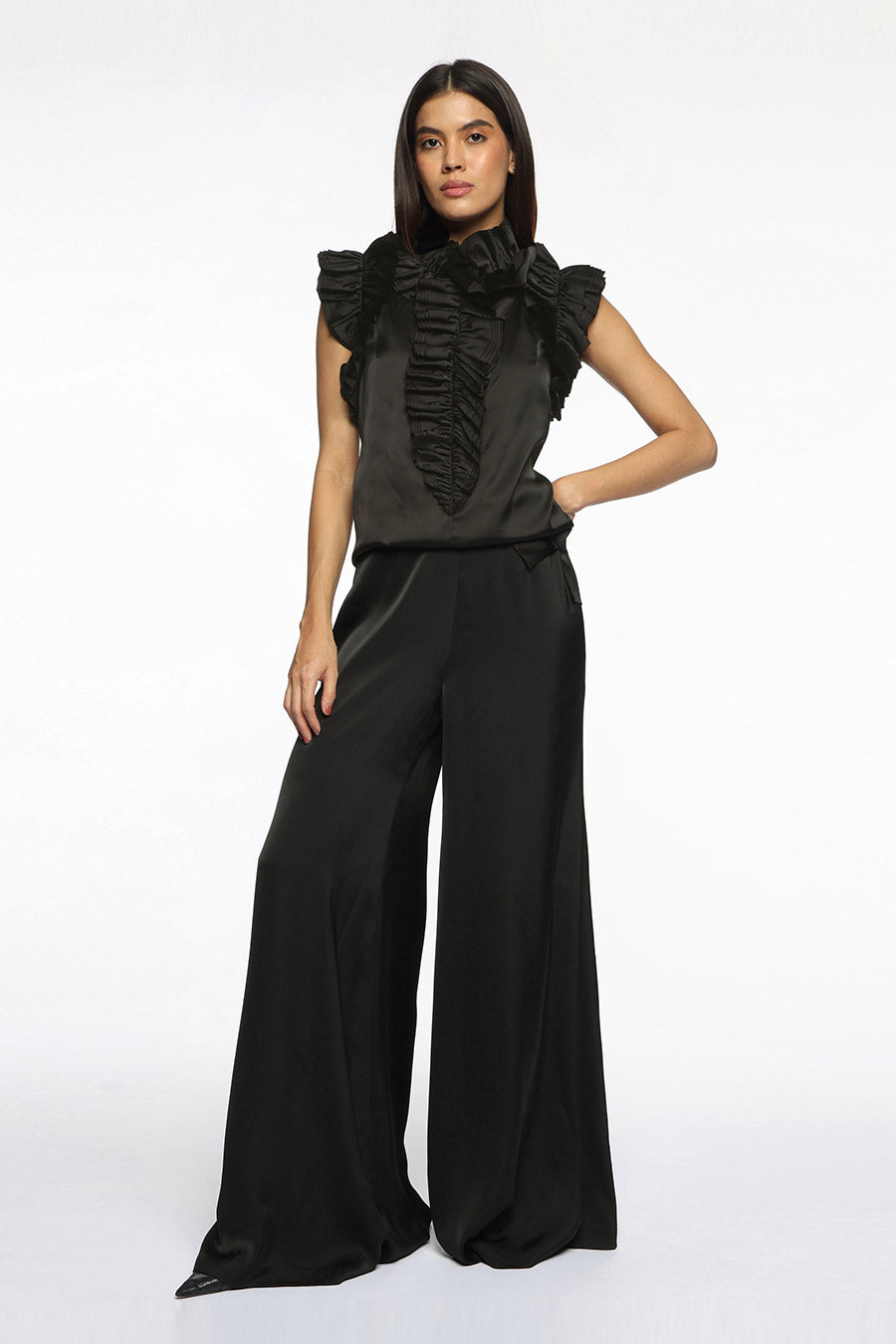 Black Multi-Frill Top