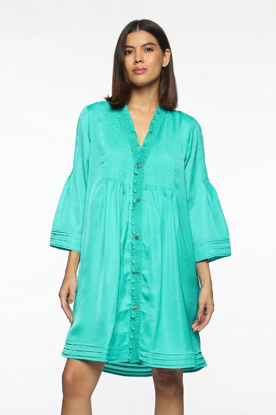 Aqua Green Veronika Pintuck Dress