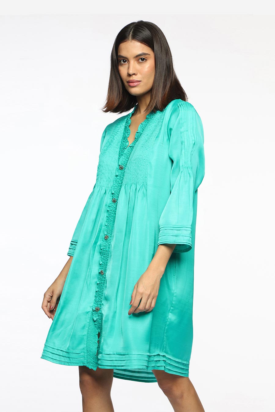 Aqua Green Veronika Pintuck Dress