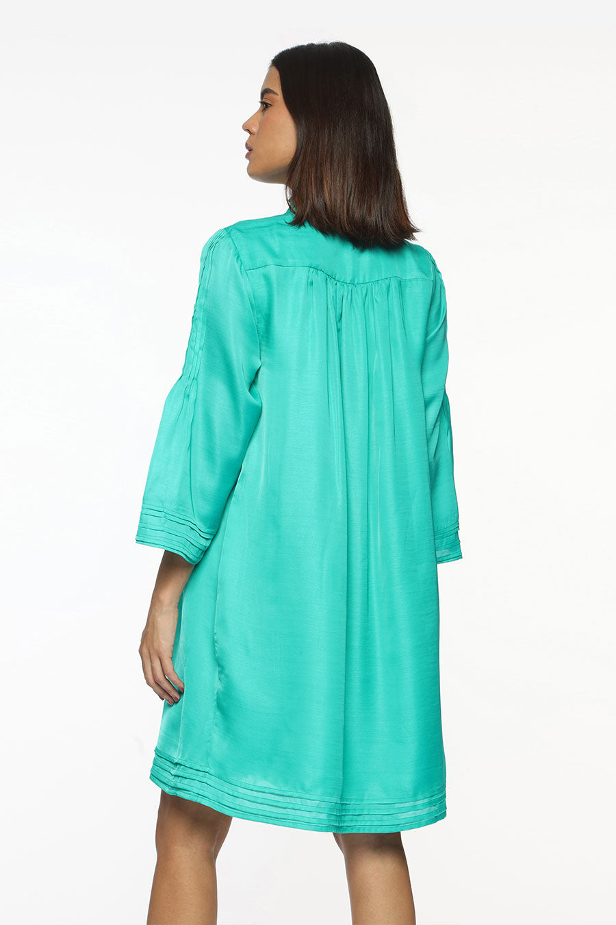 Aqua Green Veronika Pintuck Dress