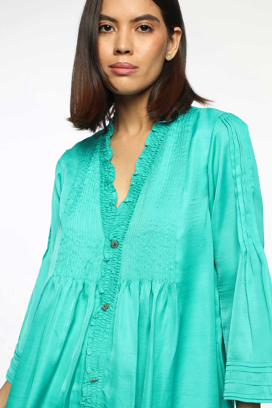 Aqua Green Veronika Pintuck Dress