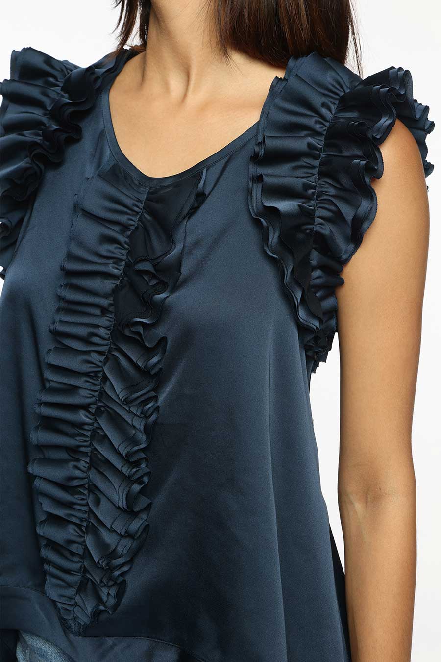 Dark Blue Butterfly Frilled Top