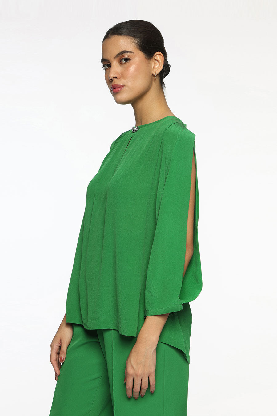 Green Logan Slit-Sleeve Top