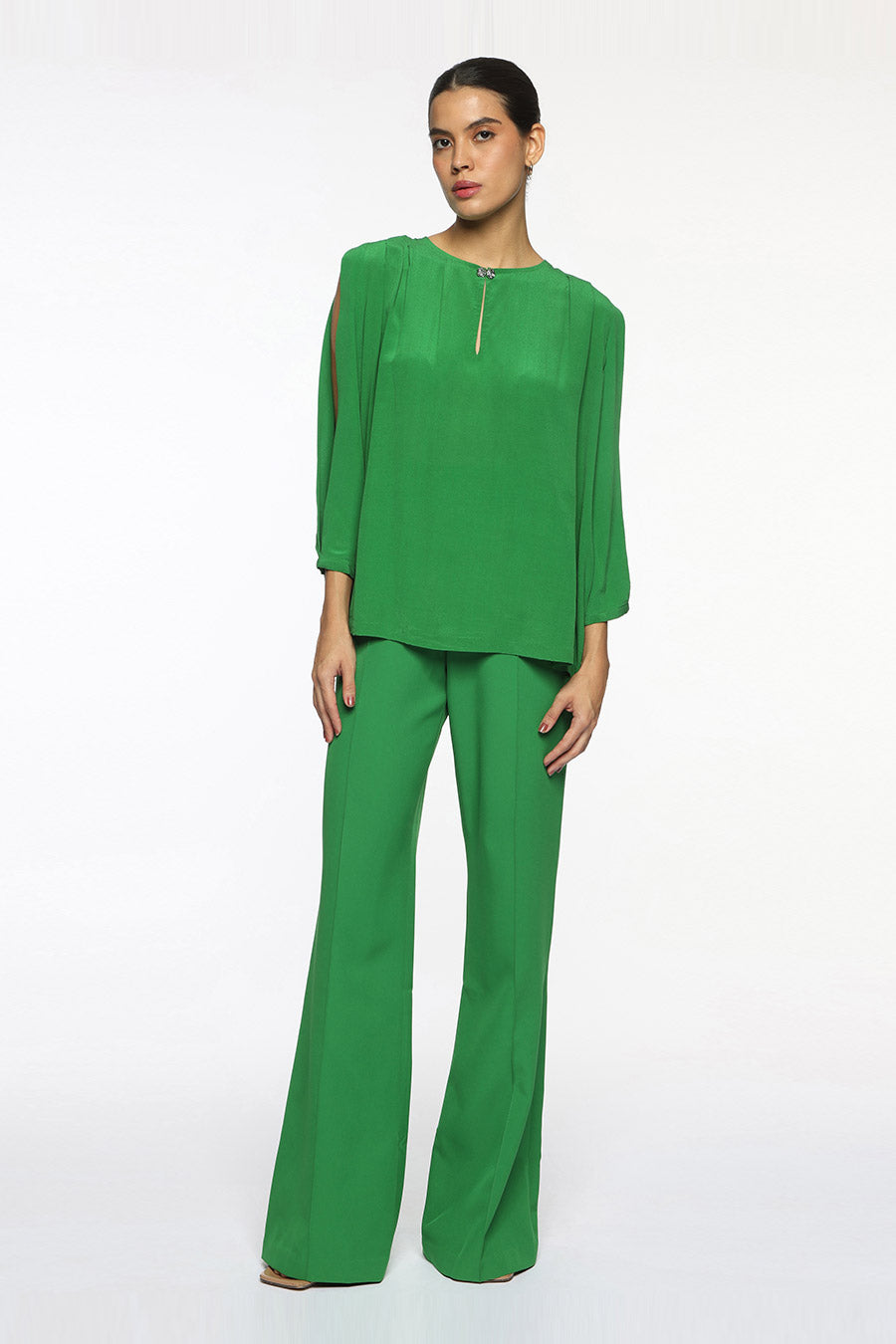 Green Logan Slit-Sleeve Top