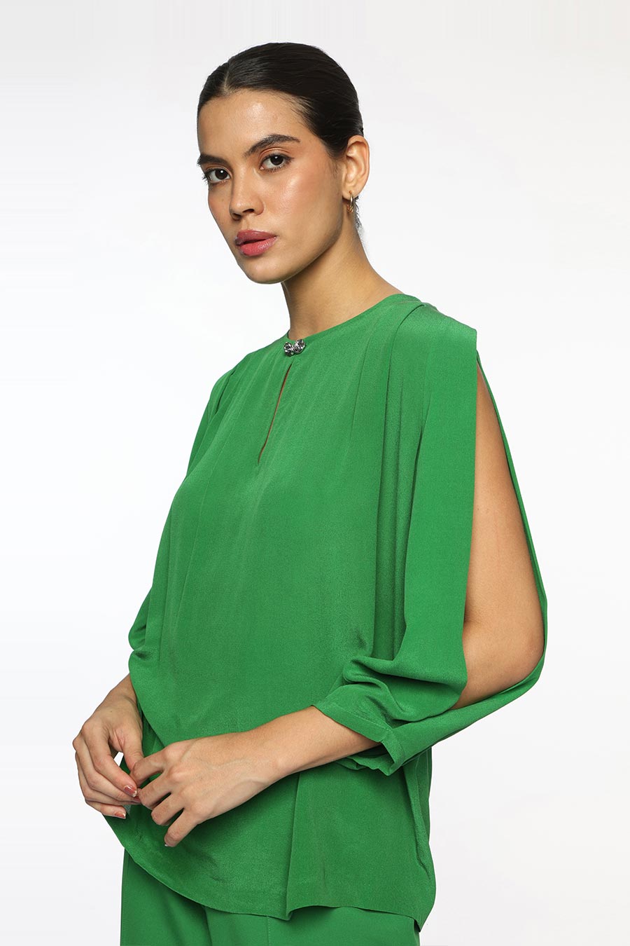 Green Logan Slit-Sleeve Top