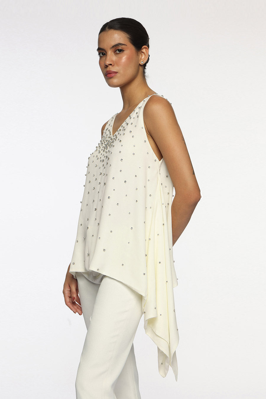 White Crystal Embellished Top