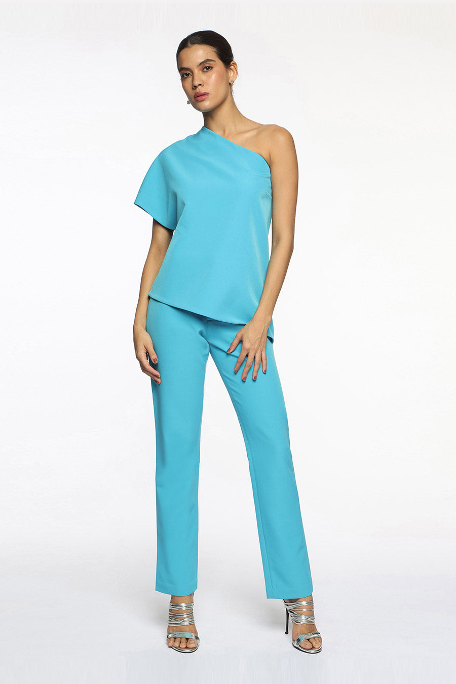 Blue Leo One-Shoulder Top