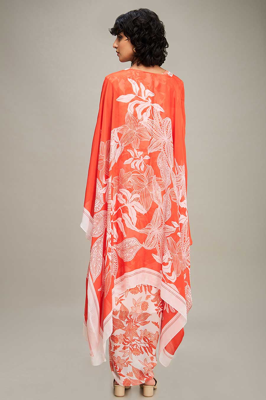 Red Ahyana Printed Drape Dress & Cape Set