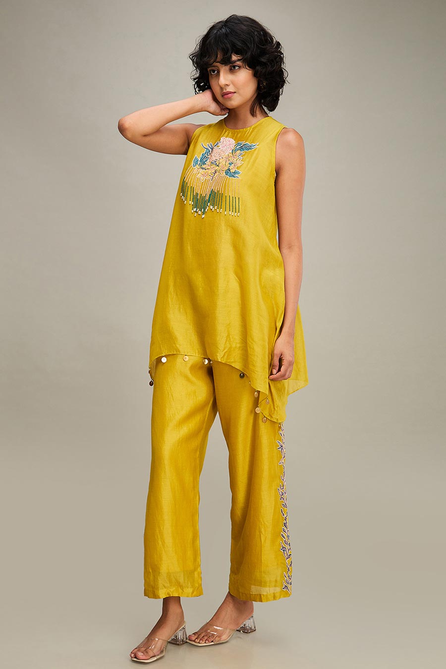 Yellow Zinnia Embellished Tunic & Pant Set