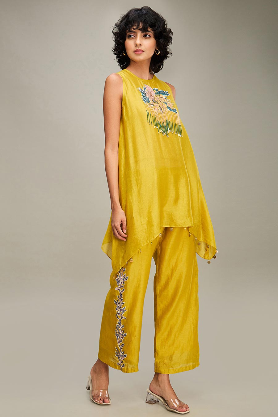 Yellow Zinnia Embellished Tunic & Pant Set