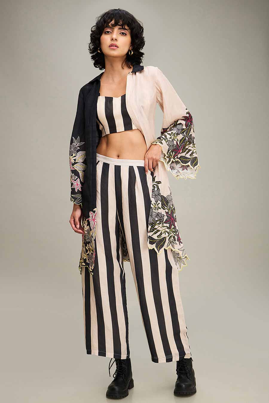 Black & White Ahyana Printed Co-Ord Set With Jacket