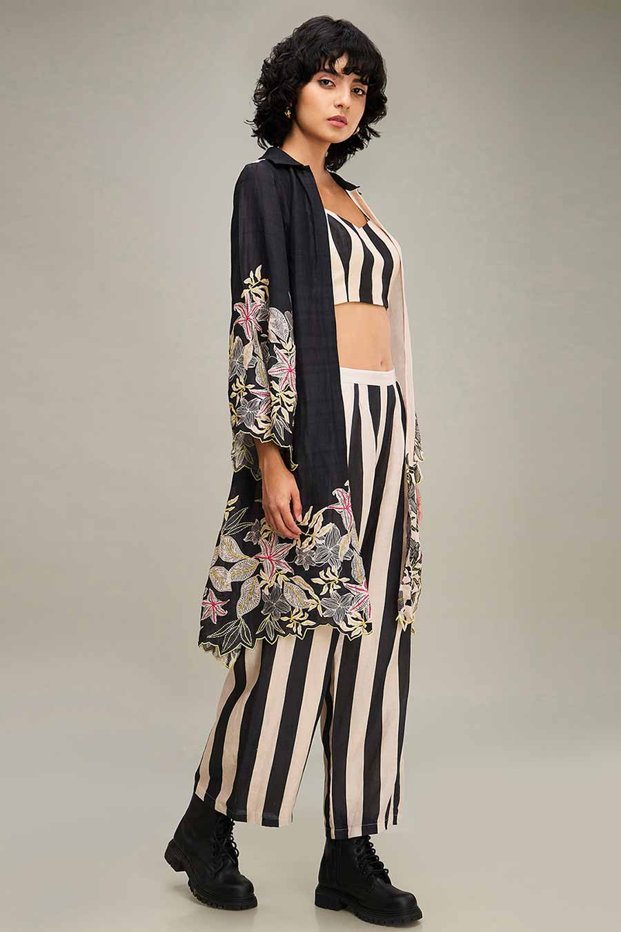 Black & White Ahyana Printed Co-Ord Set With Jacket