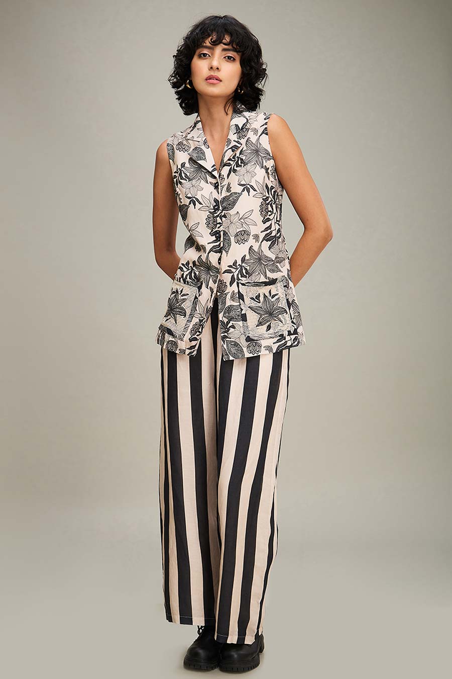 Off-White Ahyana Printed Top & Pant Co-Ord Set