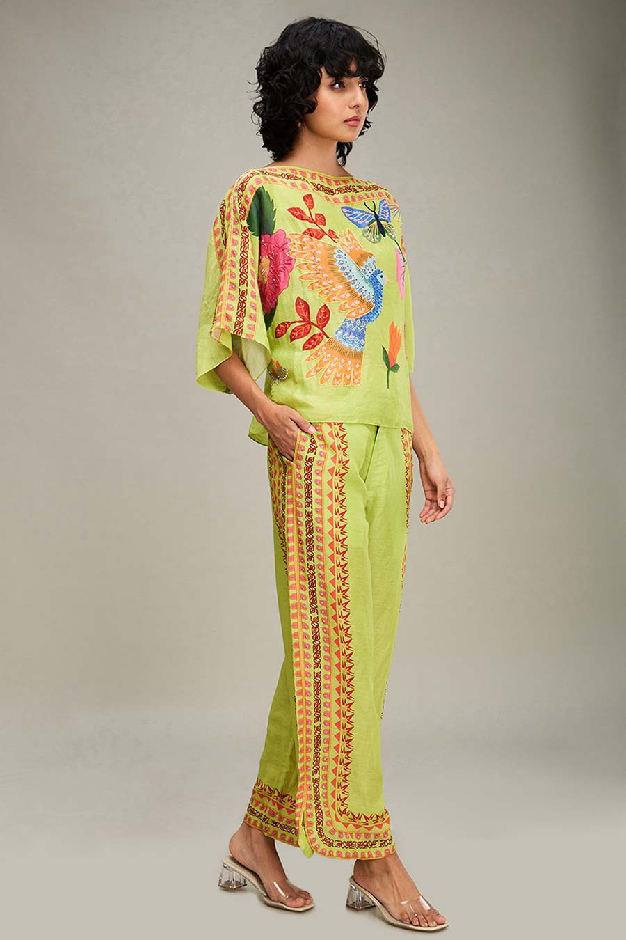 Green Avain Printed Kimono Top & Pant Co-Ord Set