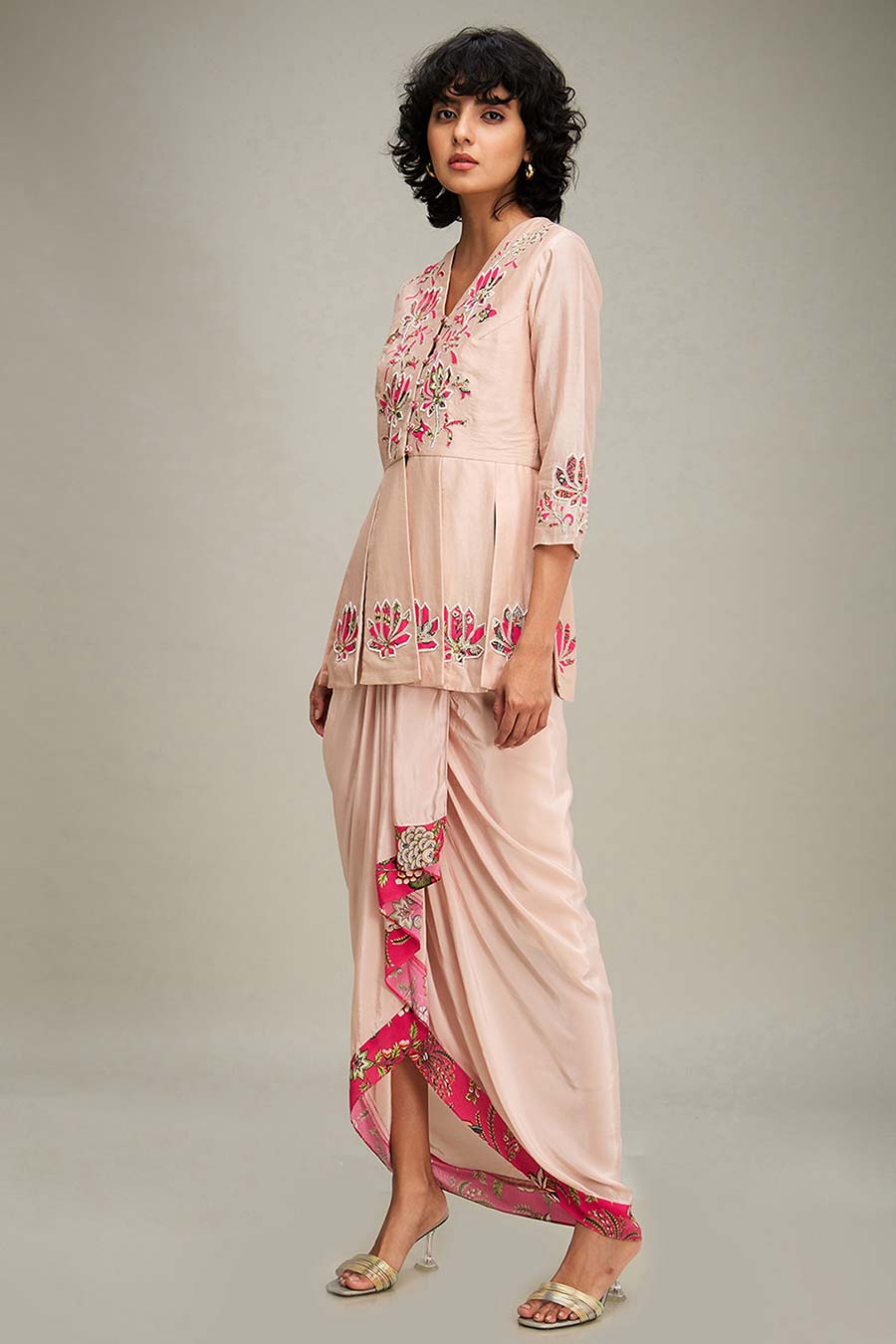 Pink Mehr Applique Top & Drape Skirt Co-Ord Set