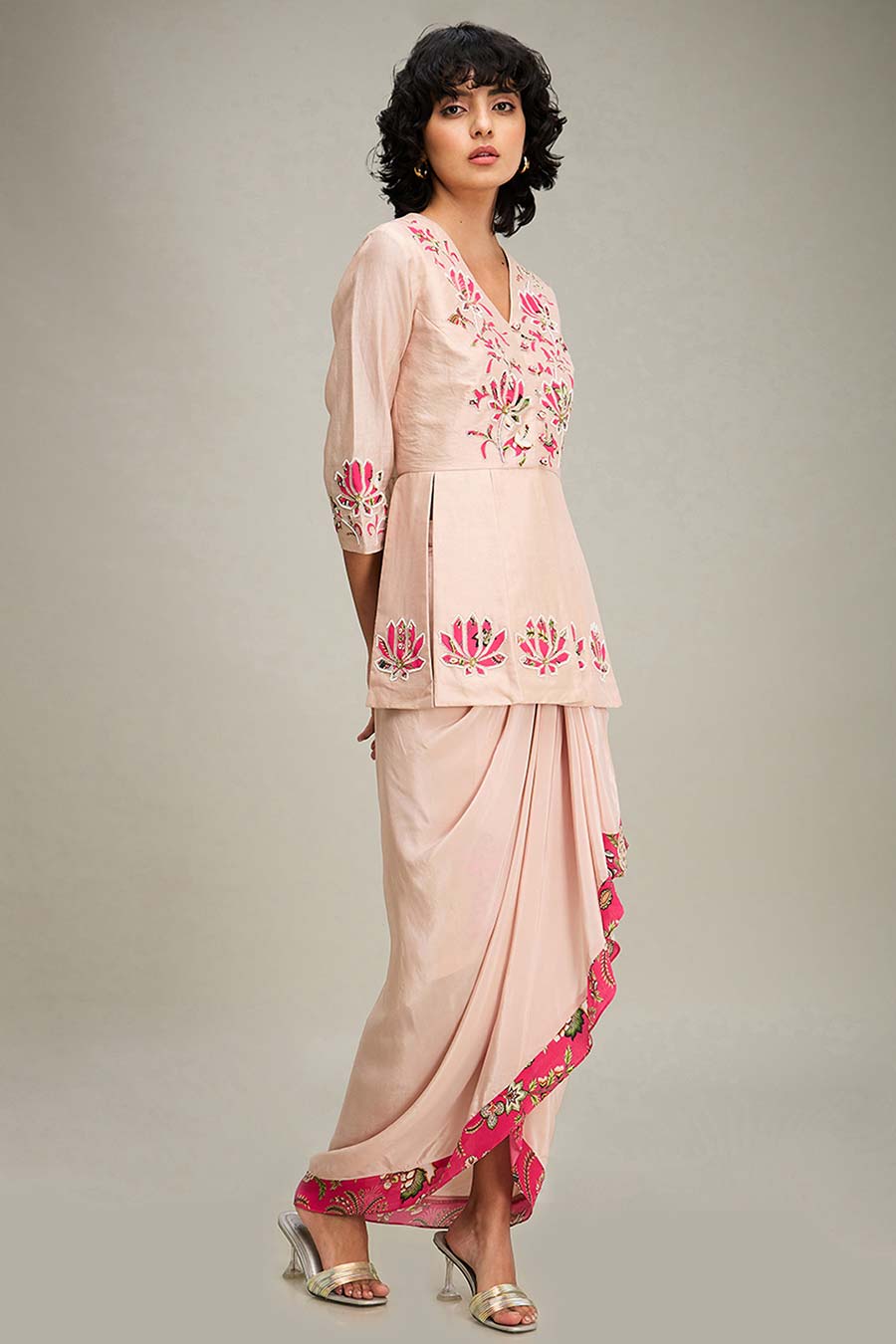 Pink Mehr Applique Top & Drape Skirt Co-Ord Set