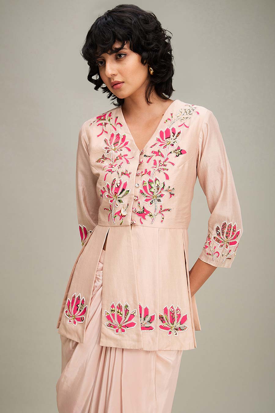 Pink Mehr Applique Top & Drape Skirt Co-Ord Set