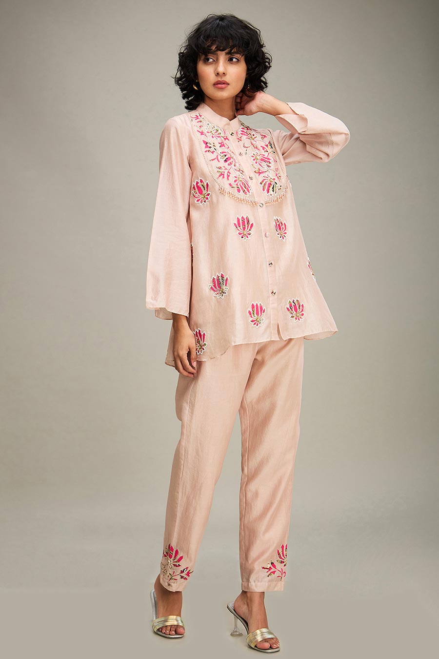 Beige Mehr Applique Top & Pant Co-Ord Set