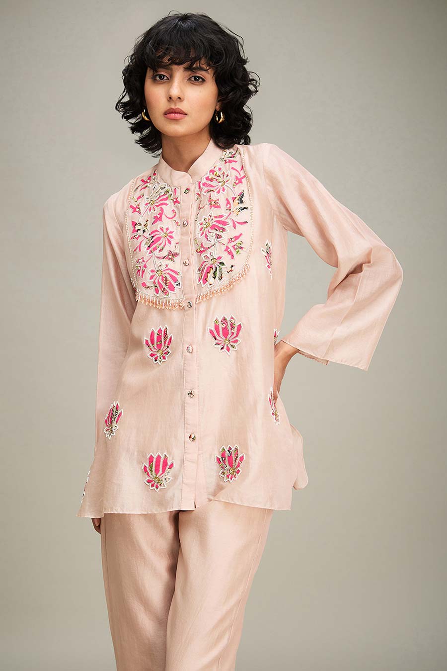 Beige Mehr Applique Top & Pant Co-Ord Set