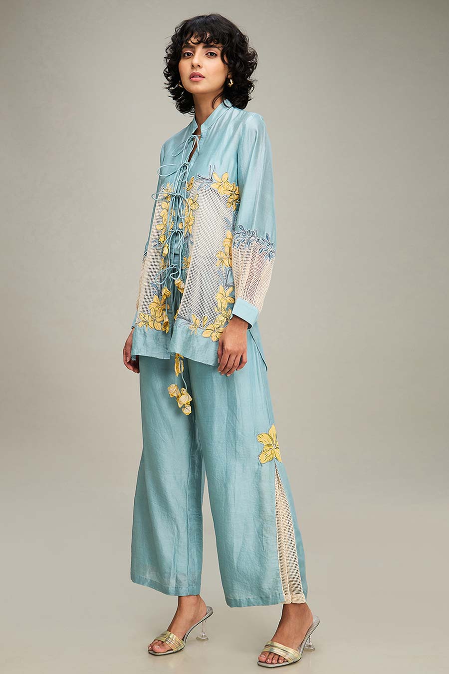 Blue Zinnia Applique Shirt & Pant Co-Ord Set