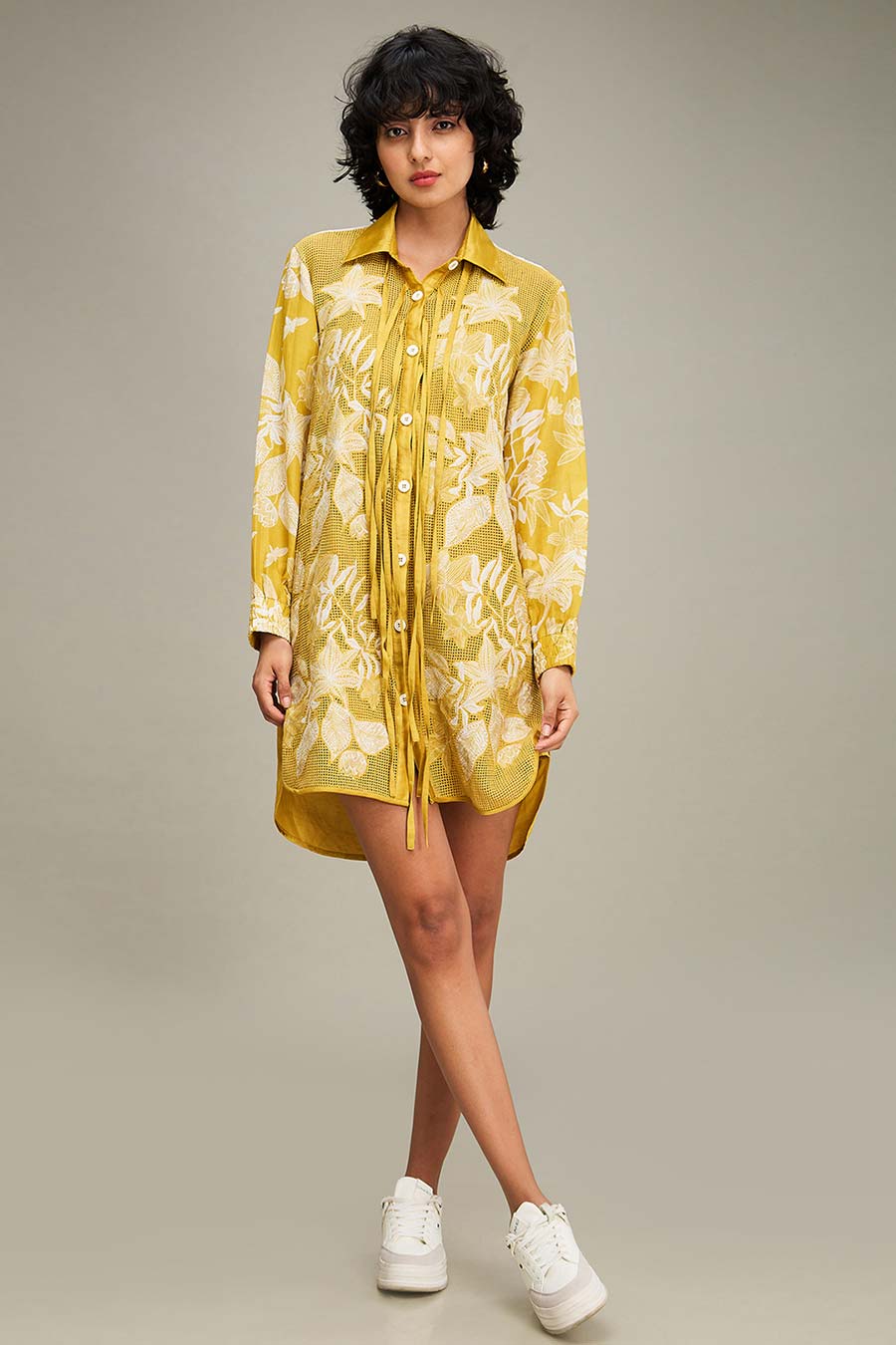 Yellow Ahyana Applique Shirt Dress