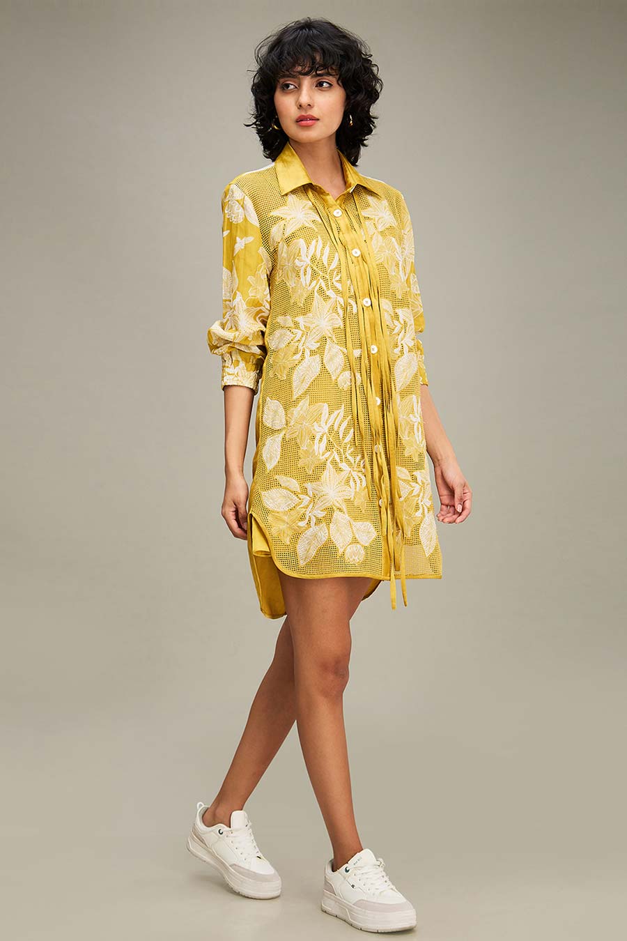 Yellow Ahyana Applique Shirt Dress