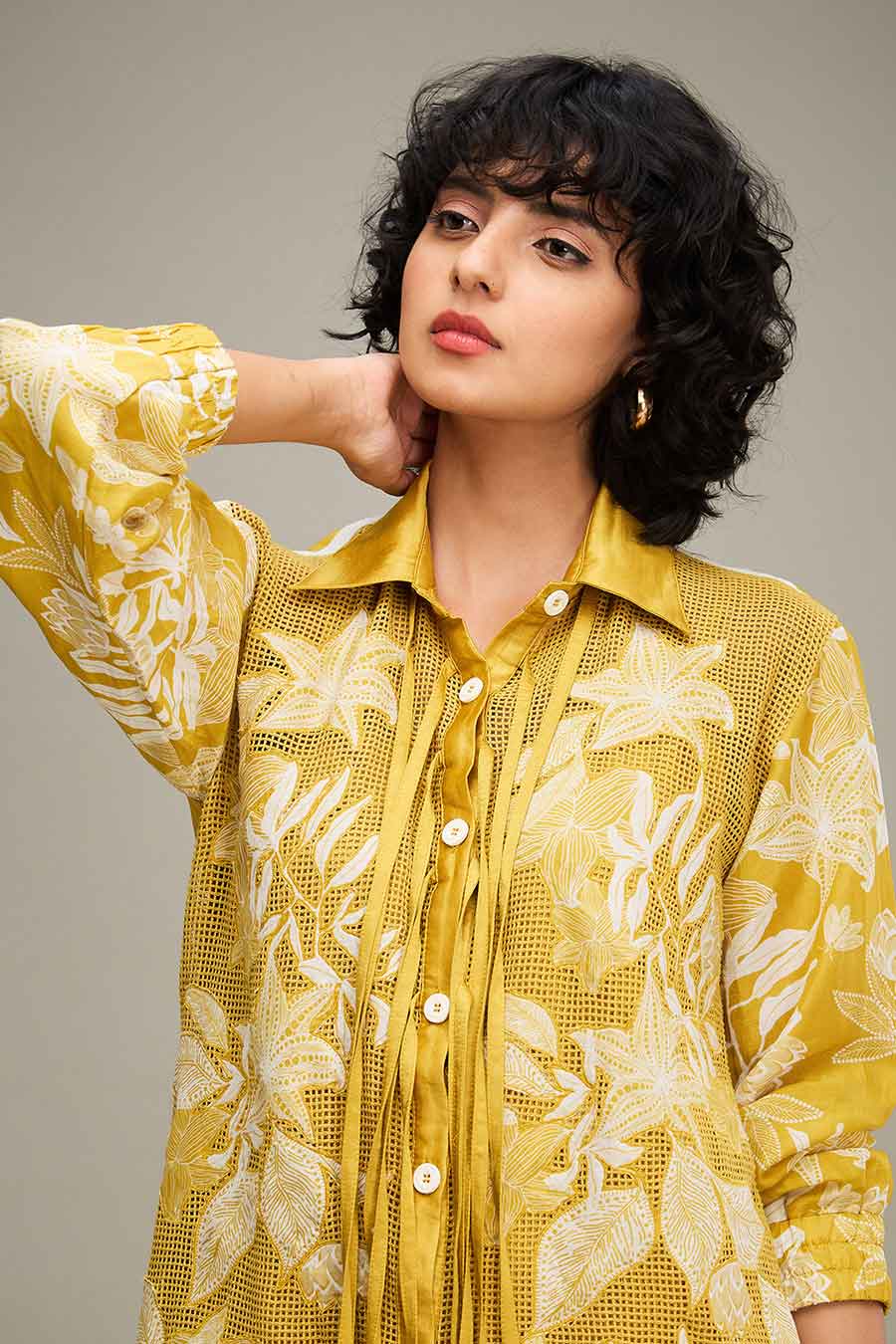 Yellow Ahyana Applique Shirt Dress