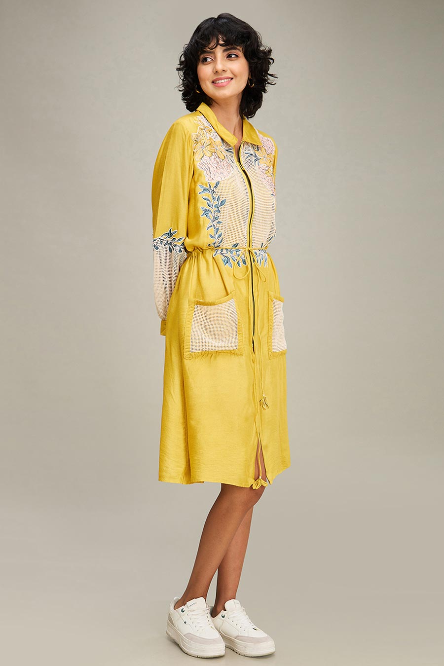 Yellow Zinnia Applique Long Dress