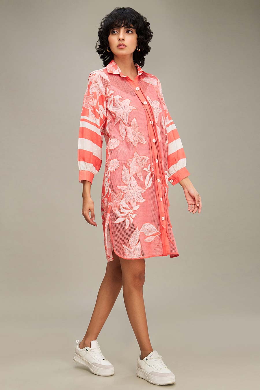 Pink Ahyana Applique Shirt Dress