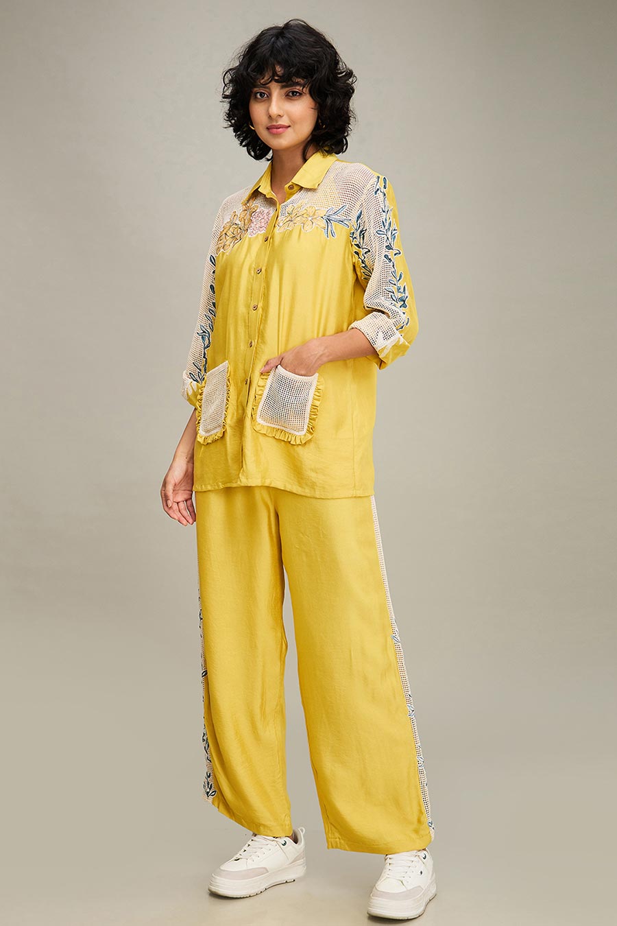 Yellow Zinnia Applique Shirt & Pant Co-Ord Set