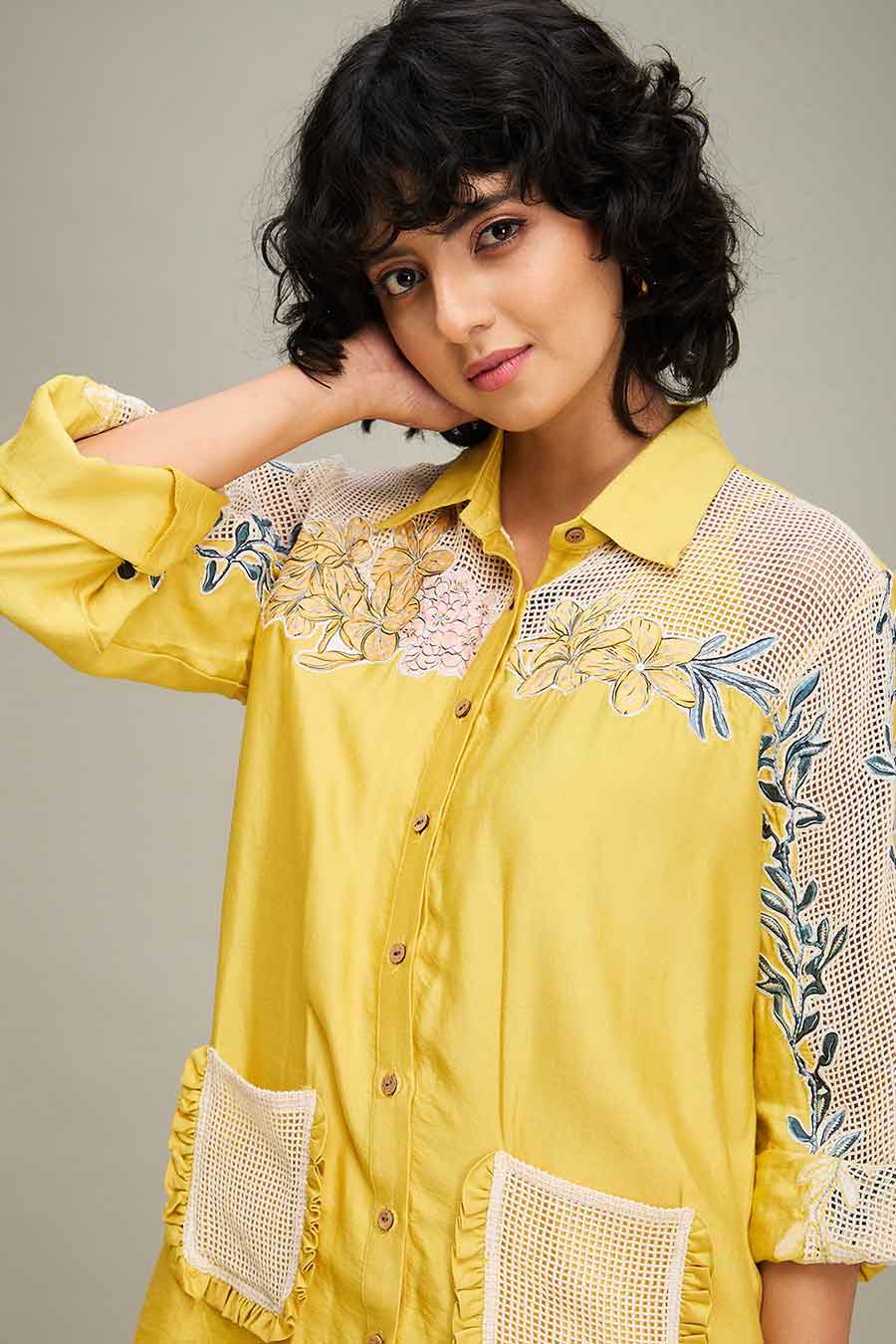 Yellow Zinnia Applique Shirt & Pant Co-Ord Set