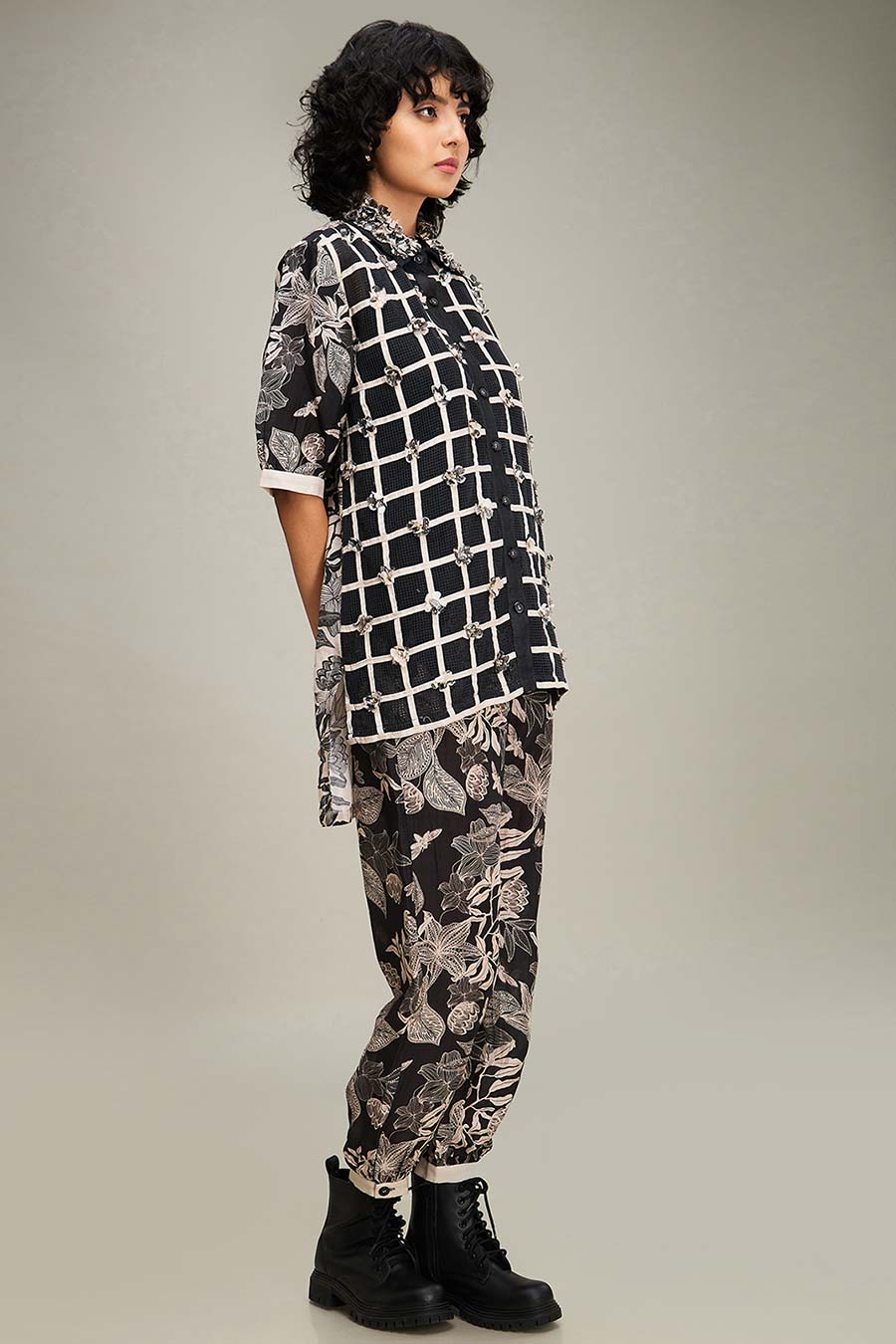 Black Ahyana Applique Shirt & Pant Co-Ord Set