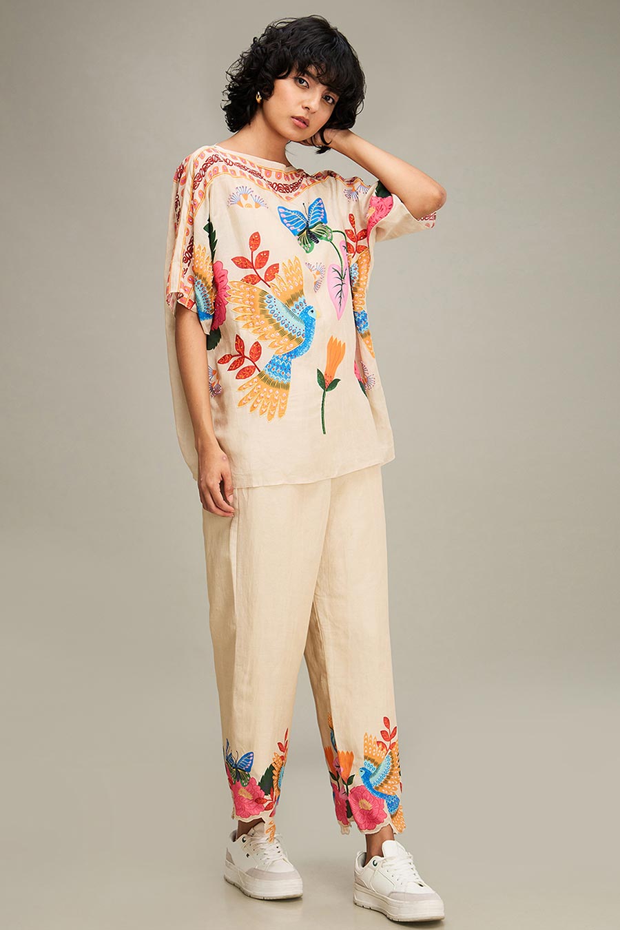 Beige Avian Kimono Top & Pant Co-Ord Set